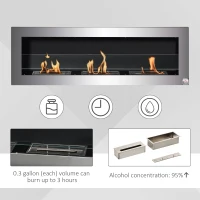 HOMCOM Ethanol Fireplace, 47.25" Wall-Mount 0.3 Gallon Steel 215 Sq Ft., Burns up to 3 Hours, Silver(m-5)