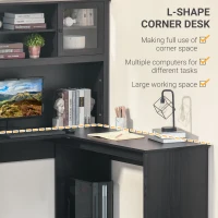 HOMCOM L-Shaped Desk with Hutch, Computer Desk with Drawers, Home Office Corner Desk Study Workstation Table with Storage Cabinets Shelves, Dark Gray(m-4)