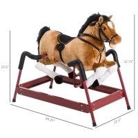 Qaba Durable Kids Plush Spring Rocking Horse, Ride On Rocking Horse with Realistic Sounds, Brown(m-3)