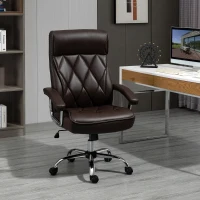 Vinsetto High Back Executive Office Chair Computer Desk Chair Adjustable Ergonomic Home Office Chair Diamond-Stitched PU Leather Swivel with Padded Armrests, Brown(m-9)