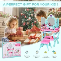 Qaba 32 PCS Kids Vanity Dressing Table Play Set w/ Magic Princess Mirror, Light & Music(m-4)