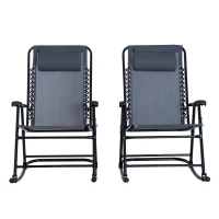 Outsunny 2 Piece Outdoor Rocking Chair Set, Patio Folding Lawn Rocker Set with Headrests for Yard, Patio, Deck, Backyard, Gray(m-15)
