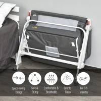 Qaba Baby Bassinet Bedside Sleeper Folding and Adjustable Baby Crib Diaper Changer Nursery Bed for 0-5 Months Infants with Wheels & 5 Height Levels, Dark Grey(m-5)