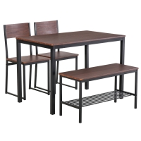 HOMCOM Industrial 4 Piece Dining Room Table Set with Bench Wooden Kitchen Table and Chairs w/ Storage Rack for Kitchen, Dinette, Rustic Brown/Black