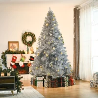 HOMCOM 7.5ft Unlit Full Pine Artificial Christmas Tree with Realistic Branches, Fake Holiday Tree with 1477 Tips, Silver(m-8)