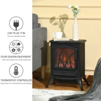 HOMCOM Free Stand Electric Fireplace Stove Heater with Adjustable LED Flame Effect and Front Door, 750W/1500W, Black(m-4)
