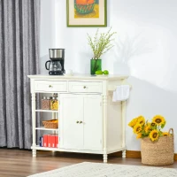 HOMCOM Vintage Kitchen Island with 3-Tier Open Shelving, Storage Cabinet with Drawers & Wood Legs, Adjustable Shelf for Living Room, Coffee Bar, White(m-11)