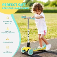 Aosom Kick Scooter for Kids, Foldable Children's Scooter with 3 Wheels, Adjustable Height, and Flashing LED for Boys and Girls, Yellow(m-4)