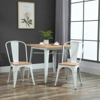 HOMCOM 3 Piece Industrial Style Dining Table Set, Small Kitchen Table and Chairs for 2,Steel Frame and Wooden Top,White(m-8)