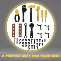 Qaba Workbench Set Pretend Play Toy with Realistic Tools 3-in-1 Design Suitcase Cart with 60 Pcs Accessories for Girls and Boys 3 to 6 Years Old Yellow(m-7)