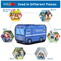 Qaba Kids Police Car Play Tent w/ top opening Pop-up Foldable Blue(m-7)