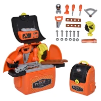 Qaba 34-Pieces Kids Tools Play Set Backpack Realistic Workbench Construction Toy for Boys Workshop Children Storage Carry Case Pretend Worker Costume Orange(m-8)