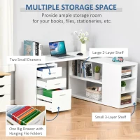 HOMCOM L-Shaped Computer Desk with Large Desktop, 3 Drawers and 5 Total Storage Shelves with Customized Assembly Options, White(m-6)