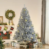 HOMCOM 6ft Unlit Full Pine Artificial Christmas Tree with Realistic Branches, Fake Holiday Tree with 1000 Tips, Silver(m-8)