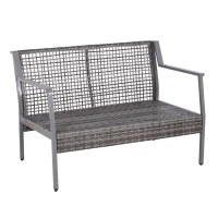 Outsunny 2-seat  Rattan Wicker Loveseat Bench Outdoor Patio Conversation Furniture All Weather(m-1)