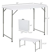 Outsunny 4ft Outdoor Folding Camping Table Garden Backyards BBQ Party Picnic Adjustable Table White(m-3)