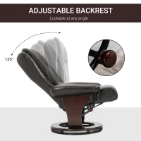HOMCOM Swivel Recliner Chair Thick Padded with Storage Ottoman, Wrapped Wood Base & Faux Leather for Living Room, Bedroom, Office, Dark Brown(m-5)