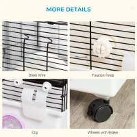 PawHut Hamster Cage, Gerbil Haven, Multi-storey Rodent House, Small Animal Habitats, Large Hide-out, w/ Water Bottle, Tubes, Excise Wheel, Food Dish, Ramp, Shower Room, White(m-7)