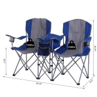 Outsunny 2-Person Folding Oxford Metal Portable Camping Chair with Center Ice Bag & Included Magazine Sleeve - Blue(m-3)