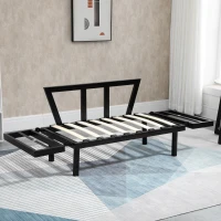 HOMCOM Single Person Chaise Lounger, Modern Sofa Bed with 5 Adjustable Positions, 2 Large Pillows, and Birch Legs, Blue(m-9)