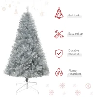 HOMCOM 6ft Unlit Full Pine Artificial Christmas Tree with Realistic Branches, Fake Holiday Tree with 1000 Tips, Silver(m-4)