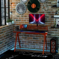 HOMCOM 53" Gaming Desk, Racing Computer Desk with Monitor Shelf, Gamepad Rack, Cup Holder, Headphone Hook, and Cable Basket, Red(m-7)