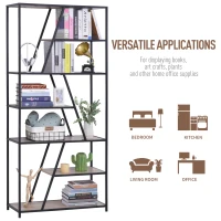 HOMCOM Modern Decorative Storage Shelf Bookcase Metal Frame for Living Room & Study Room, Black, and Wood(m-6)