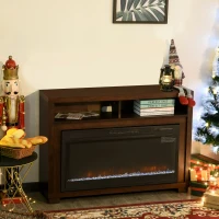 HOMCOM 43.75" W x 31.5" H Electric Fireplace Mantel TV Stand, Media Console Center Cabinet with Two Shelves and Remote Control, Brown(m-10)