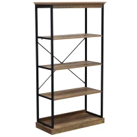 HOMCOM 4-Tier Industrial Bookshelf, Floor Standing Display Shelf, Bookcase with Metal Frame and Storage Shelving unit for Home Office, Living Room, Bedroom, Brown(m-2)