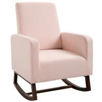 HOMCOM Accent Lounge Rocking Chair with Solid Curved Wood Base and Linen Padded Seat, Pink(m-1)