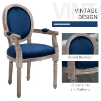 HOMCOM Vintage Dining Chair with Round Back, Thick Sponge Padded Seat and Section Armrest with Wood Frame, Blue(m-6)