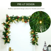 HOMCOM 9FT Pre-Lit Christmas Garland Decoration Artificial Greenery w/ Pine Cone  Ball(m-4)