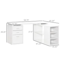HOMCOM L-Shaped Computer Desk with Large Desktop, 3 Drawers and 5 Total Storage Shelves with Customized Assembly Options, White(m-3)