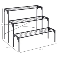 Outsunny Outdoor Plant Stand, 3 Tier Flower Stand, Metal Plant Shelf for Indoor Home & Outdoor Patio Balcony Yard Use(m-3)