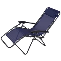 Outsunny Zero Gravity Lounger Adjustable Patio Lounge Chair Foldable Reclining Seat Outdoor Garden Portable Recliner Dark Blue(m-4)