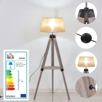 HOMCOM Multifunctional Floor Lamp with Shelf Height Adjustable Standing Lamp, Wood, and Beige(m-6)