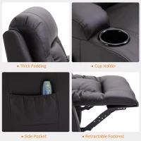 HOMCOM Luxury Faux Leather Heated Vibrating 8 Point Massage Recliner Chair with 360 Swivel and Remote, Dark Brown(m-8)