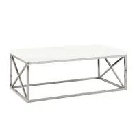 Monarch 44" Modern Chrome Metal X-Base Accent Coffee Table Set - Glossy White Finish(m-1)