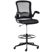 Vinsetto Tall Drafting Desk Chair Computer Desk Home Office Mesh Standing Chair with Mid Back, Foot Ring, Flip-up Arm, 360° Swivel Wheels, Black(m-1)