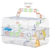 PawHut Transparent Gerbil Kennel for Travel, Comes with Exercise Wheel to Promote Play(m-1)