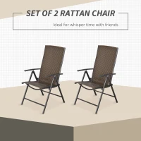 Outsunny Set of 2 Rattan Wicker Patio Dining Chairs with  Backrest Adjustable and Folding Design, Outdoor Recliner Set for Garden, Backyard, Lawn, Balcony, Mixed Gray(m-4)