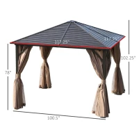 Outsunny 10' x 10' Hardtop Gazebo Canopy with Galvanized Steel Roof, Aluminum Frame, Hook, Outdoor Gazebo with Netting and Curtains for Patio, Garden, Backyard, Deck, Lawn, Light Brown(m-3)