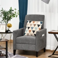 HOMCOM Push Back Manual Recliner Sofa,  Linen Fabirc Armchair with Thick Sponge Padding seat   and Footrest for Living Room, Dining Room, Office, Light Grey(m-1)