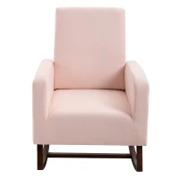HOMCOM Accent Lounge Rocking Chair with Solid Curved Wood Base and Linen Padded Seat, Pink(m-8)