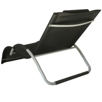 Outsunny Aluminum Mesh Fabric Outdoor Curved Chaise Sun Lounge Chair - Black(m-5)