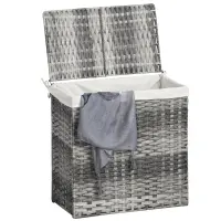 Outsunny Foldable Laundry Hamper Rattan Clothes Hamper with Lid, Removable Liner Bag(m-1)