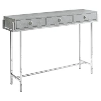 Monarch 48" Contemporary 3-Drawer Storage Chrome Metal Frame Accent Hall Sofa Console Table - Grey Cement-Look Finish(m-1)