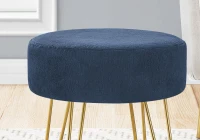 Monarch Upholstered Ottoman Stool with Tall Slim Hairpin Legs - Blue / Gold Metal(m-3)