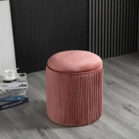 HOMCOM 15'' Small Padded Ottoman Foot Stool with Wrinkle Fabric Design, Thick Sponge Padding and Solid Base, Rose Gold(m-2)