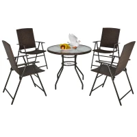 Outsunny Rattan Wicker Patio  Bar Chair Set UV Resistant Garden Furniture Set Outdoor & Indoor w/ Glass & Umbrella Hole Table, Brown(m-8)